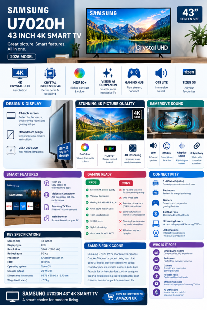 Samsung U7020H 43 Inch 4K Smart TV Review UK
